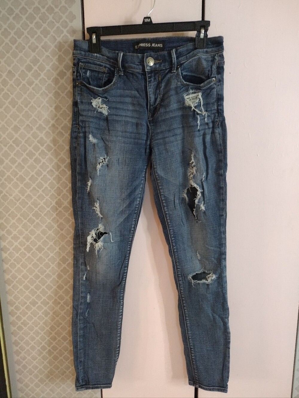 Express Women's Ripped Dark Blue Skinny Jeans